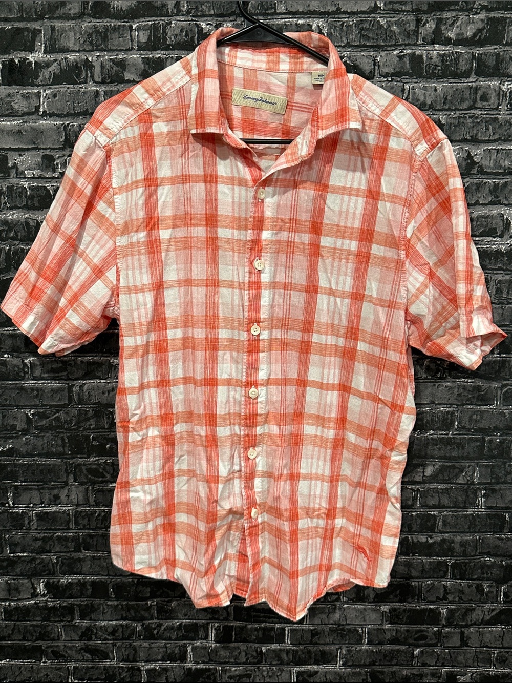 Tommy Bahama Orange and White Plaid Short-Sleeve Button-Up Shirt
